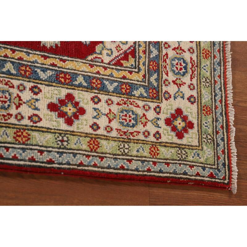 Traditional Kazak Oriental Accent Rug Hand-Knotted Red Wool Carpet - 3'3"x 4'10"