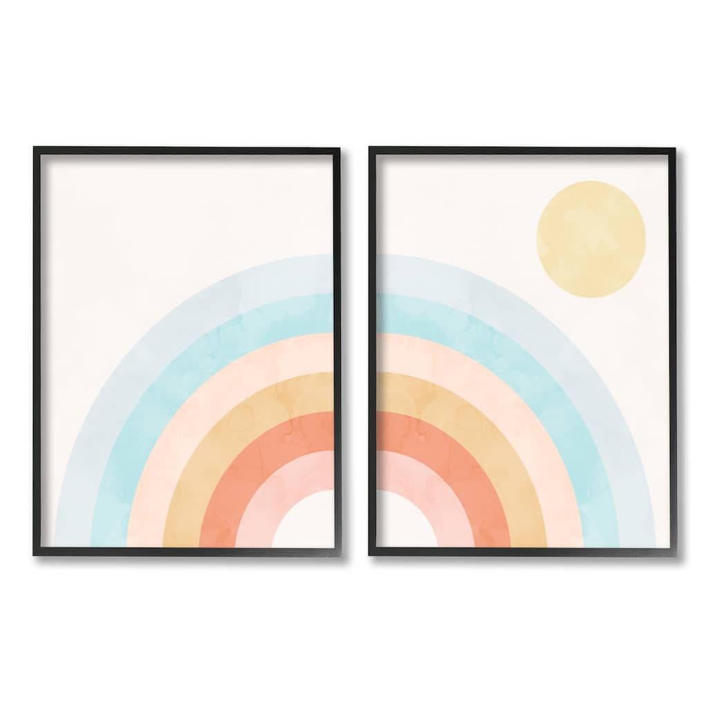 Stupell Bold Summer Sun Rainbow Soft Pastel Tones Kids 2pc Multi Piece Framed Wall Art Set