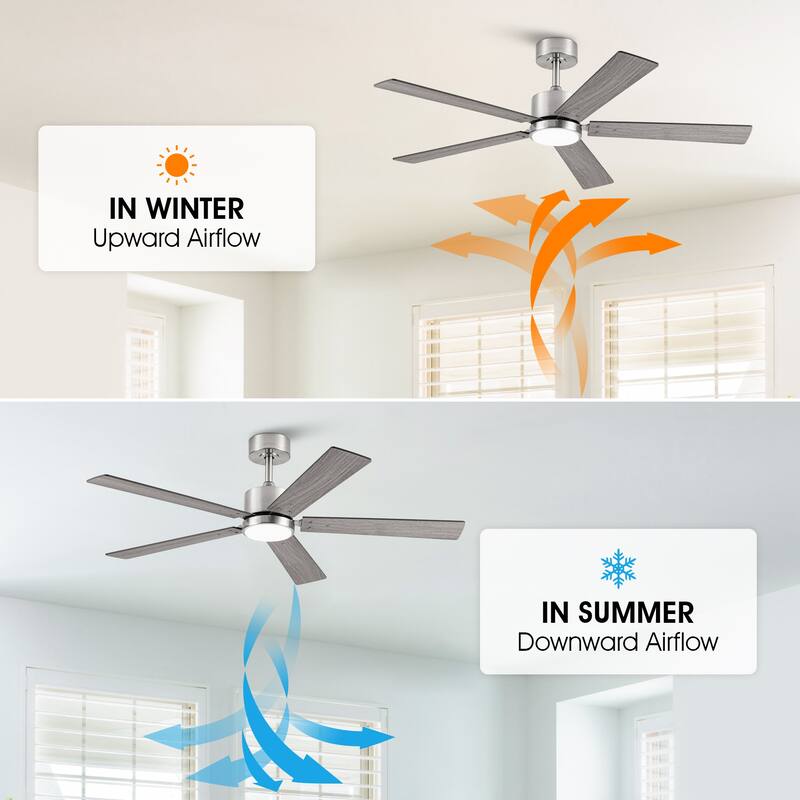 52" Modern Brushed Nickel Plywood Integrated LED Dimmable Ceiling Fan with Light