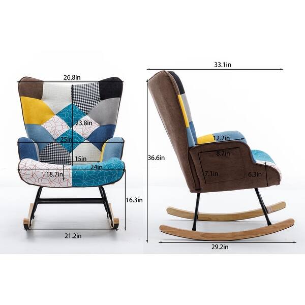 Nursery Glider Rocking Chair Patchwork Accent Chair Lounge Rocker Chair ...