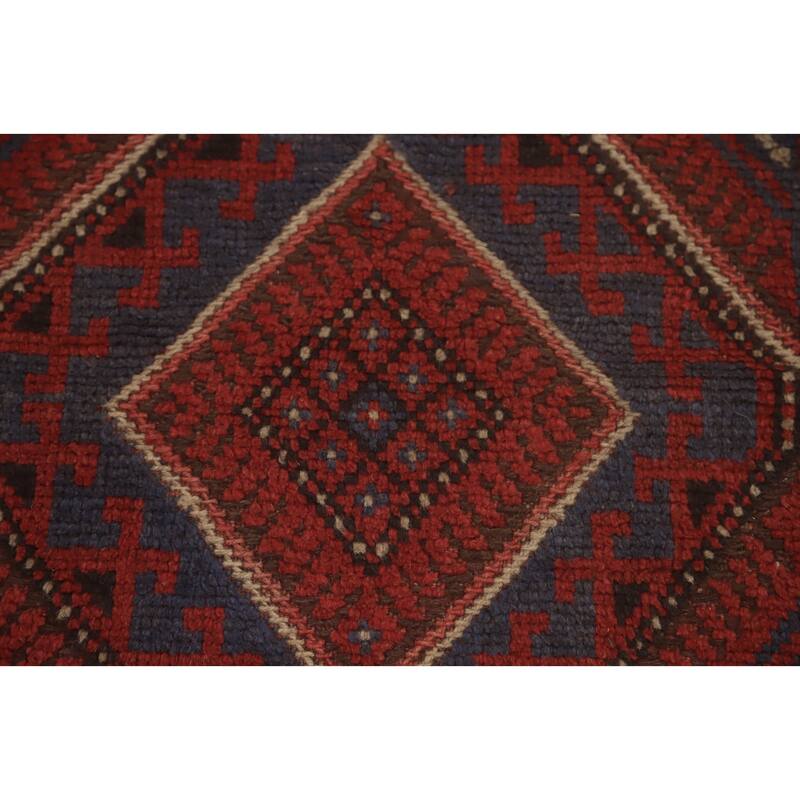 Hand Knotted Oriental 100% Wool Carpet Traditional Tribal Red Balouch Runner Rug - 8' 1'' X 2' 0''