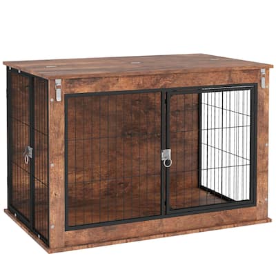 PawHut Dog Crate Furniture with Flip-up Top Opening, 39" Dog Kennel Furniture with 2 Doors, Decorative Dog Cage Side End Table