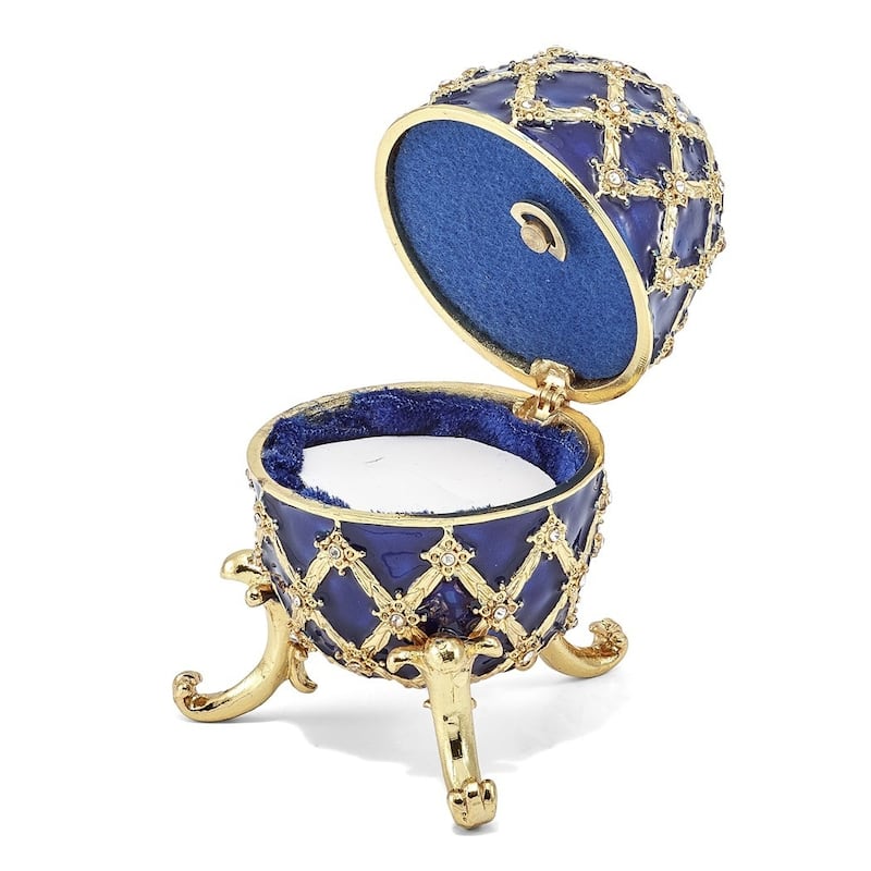 Curata Pewter Crystals Gold-Tone Enameled Grand Royal Blue (Plays Unchained Melody) Musical Egg on 18 Inch Necklace