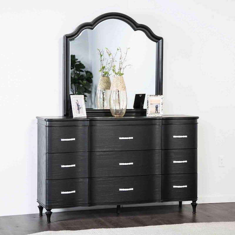 Luxury Glam Black Bedroom Furniture Collection Bed Nightstand Mirror Dresser Chest
