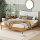 preview thumbnail 4 of 5, Queen Size Rubber Wooden Bed with Teddy Velvet Cushion Upholstered Headboard, Enhanced by Support Feet, Natural