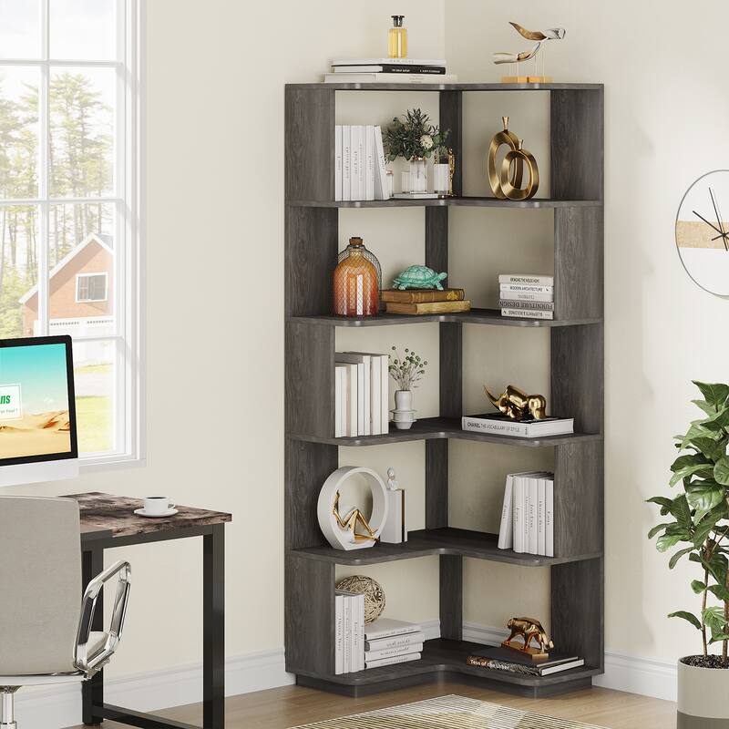 6-Tier Corner Bookshelf, Modern Bookcases for Home Office, Living Room - 23.62" D x 23.62" W × 64.96" H