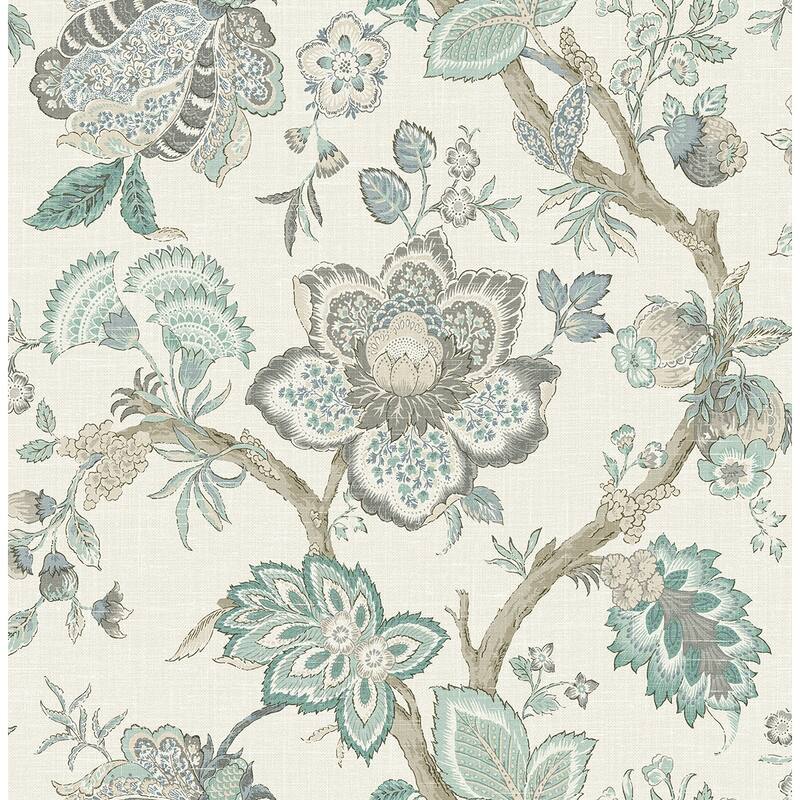 Seabrook Designs Bernadette Jacobean Nonwoven Unpasted Wallpaper - 27 in. W x 27 ft. L - Summer Sky & French Blue