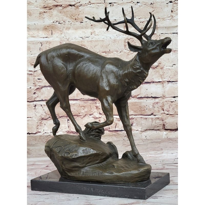 Signed Original Male Elk Mountain Deer Caribou Hunter Decor Bronze Sculpture Art