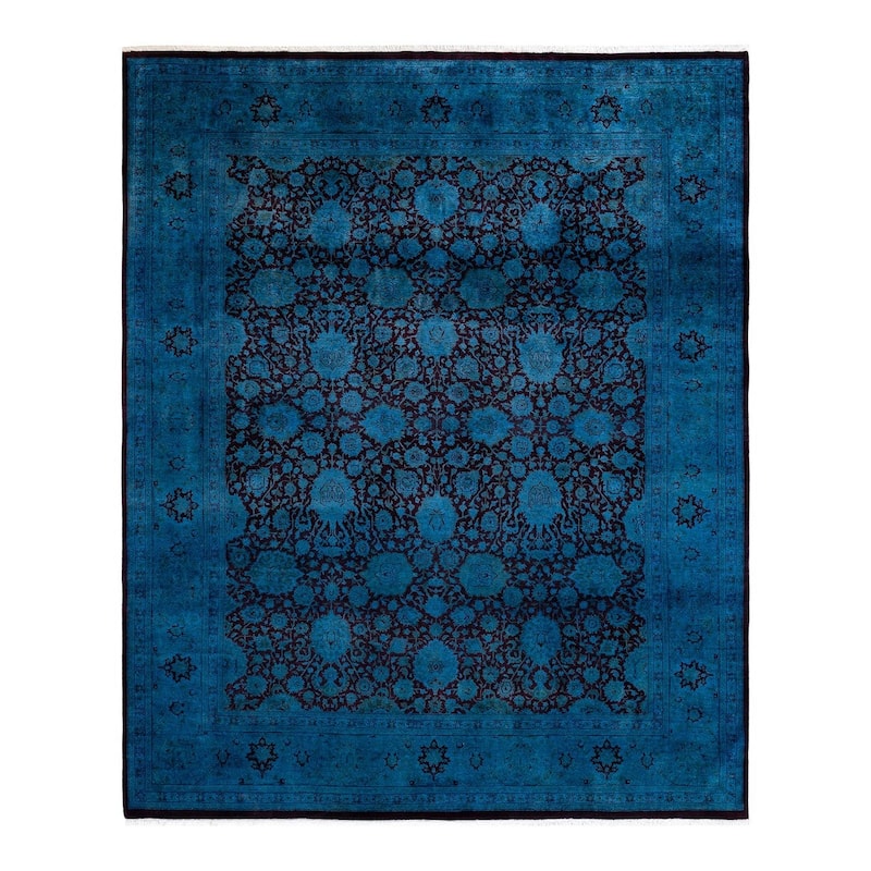 Overton Hand Knotted Wool Vintage Inspired Modern Contemporary Overdyed Blue Area Rug - 8' 4" x 10' 2"