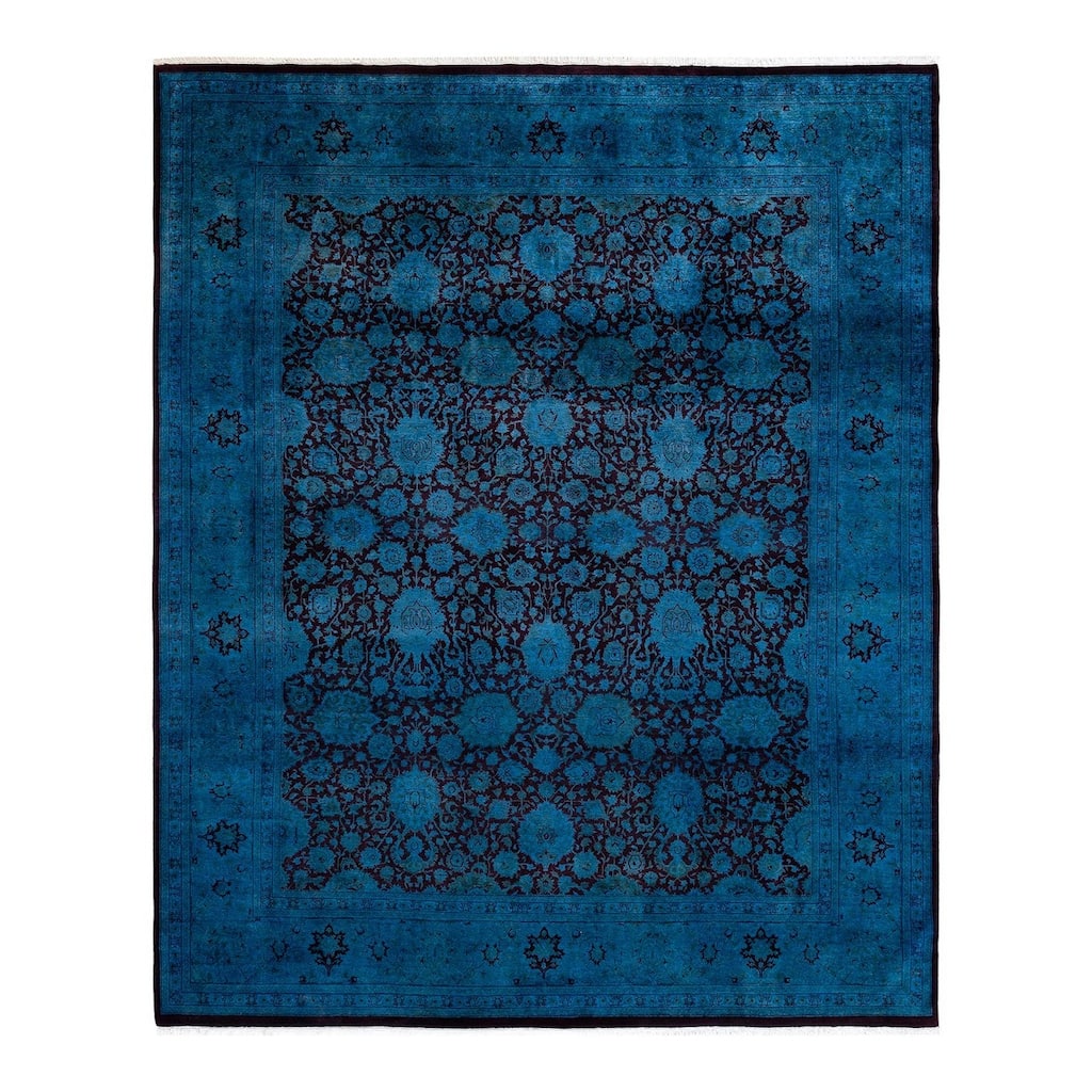 Overton Hand Knotted Wool Vintage Inspired Modern Contemporary Overdyed Blue Area Rug - 8' 4" x 10' 2"