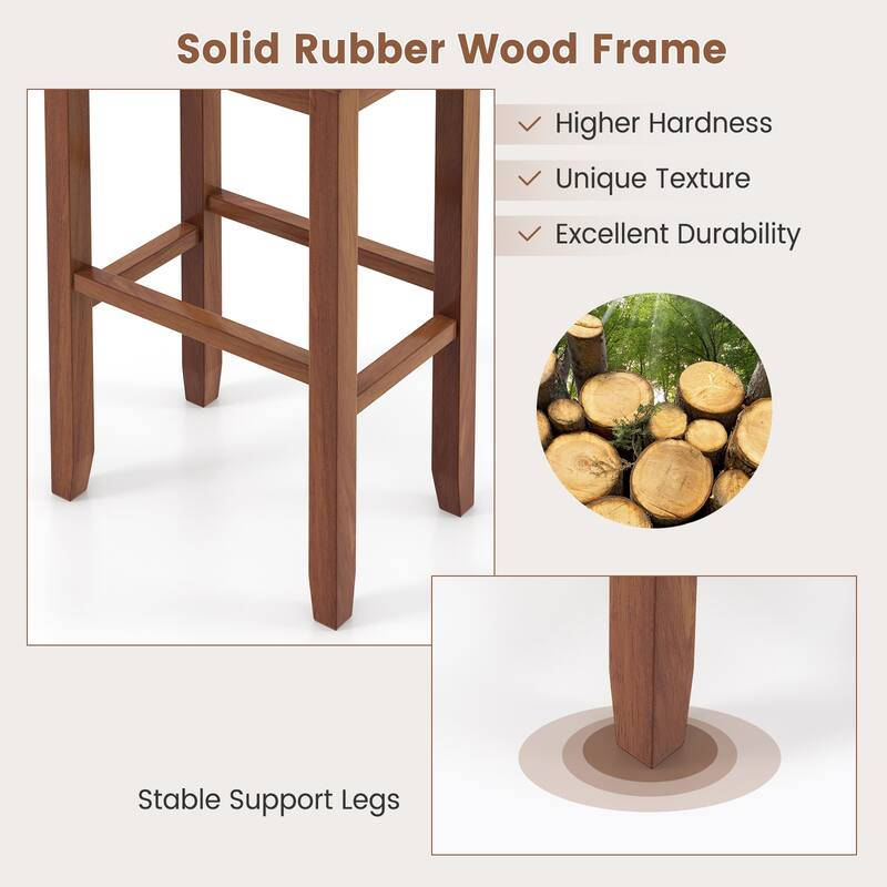 Gymax 4 PCS Upholstered Wooden Bar Stools Bar Height Chairs Dining