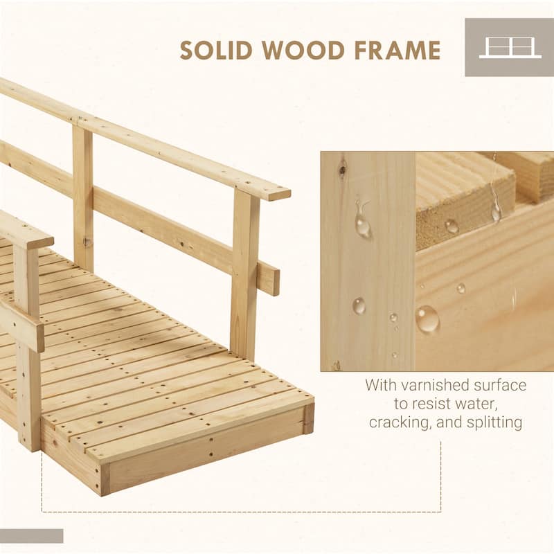 Wooden Garden Bridge with Safety Rails Backyard Footbridge