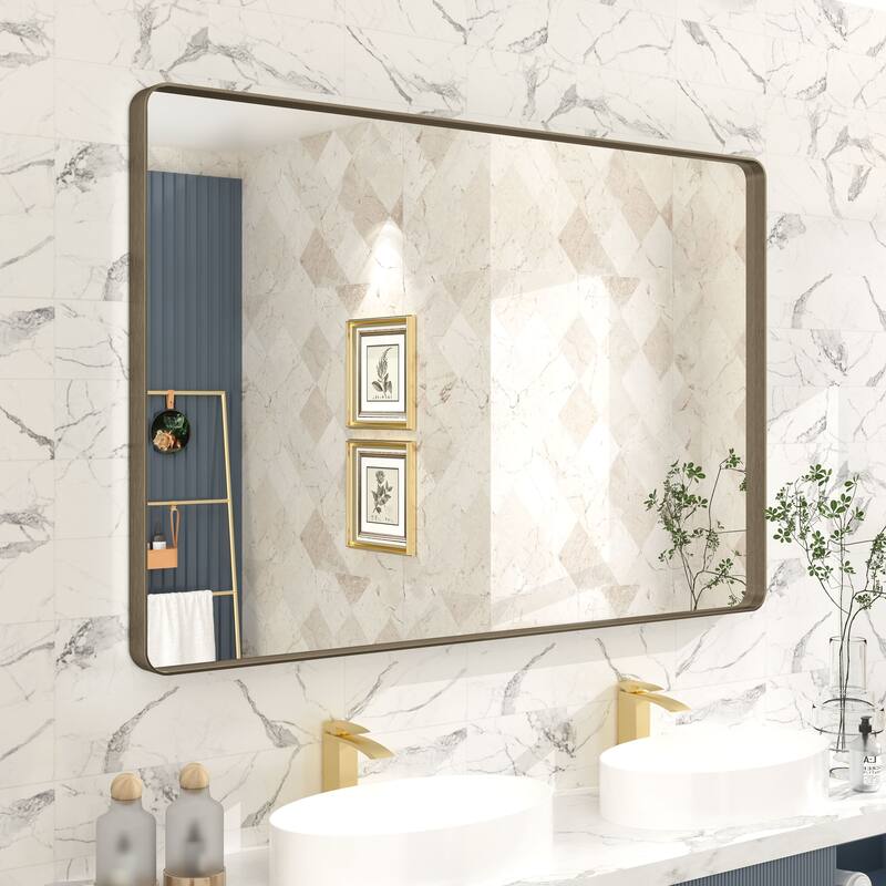 Modern Metal Frame Wall Mounted Bathroom Vanity Mirror - 48x32 - Bronze