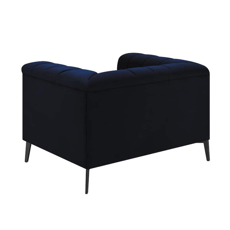Matte Velvet Tuxedo Arm Chair, Navy Blue