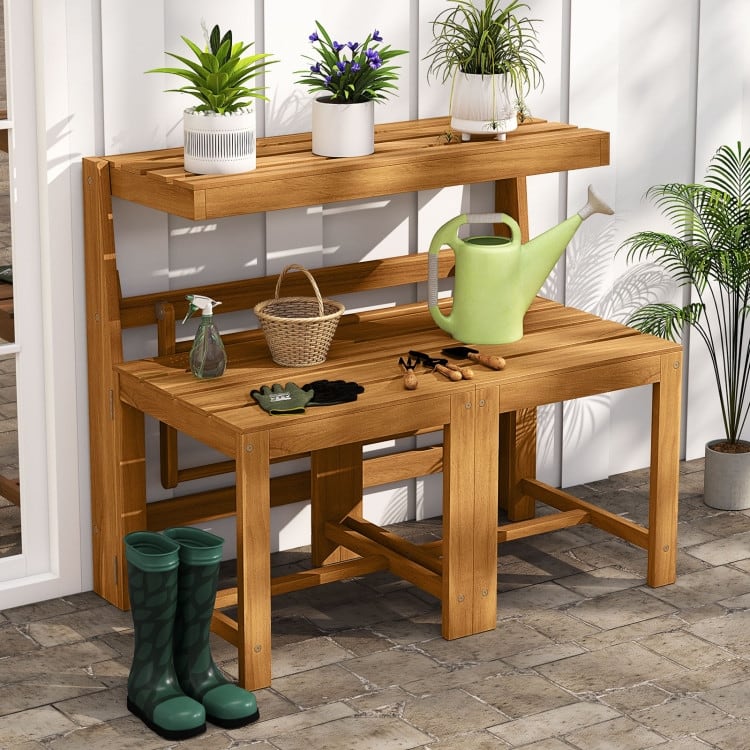 Natural Acacia Wood Convertible Loveseat Table Bench 3-in-1 Outdoor - 21.5" x 35.5" x 31.5"