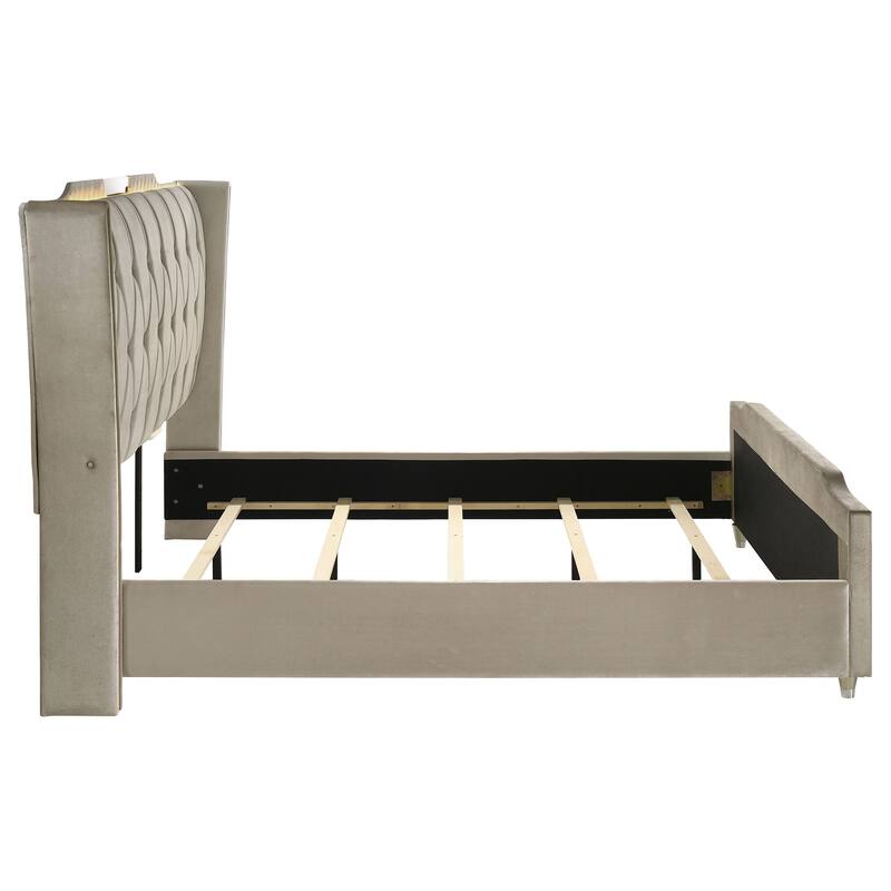 Lorient LED Upholstered Wingback Bed Ivory and Camel