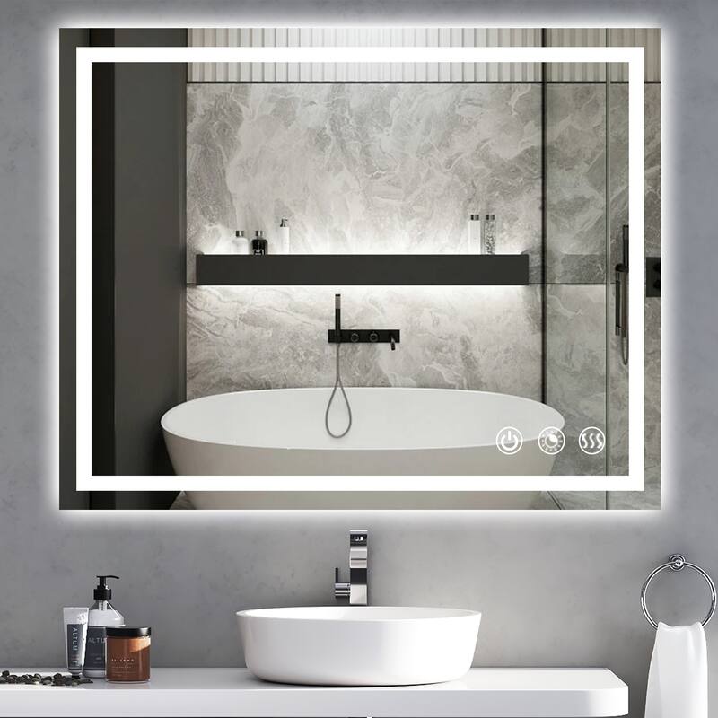 LED Bathroom mirror with Light,Dimmable 3 Colors Temperature Anti-fog Wall Mounted LED Bathroom Mirror(Frontlit & Backlit)