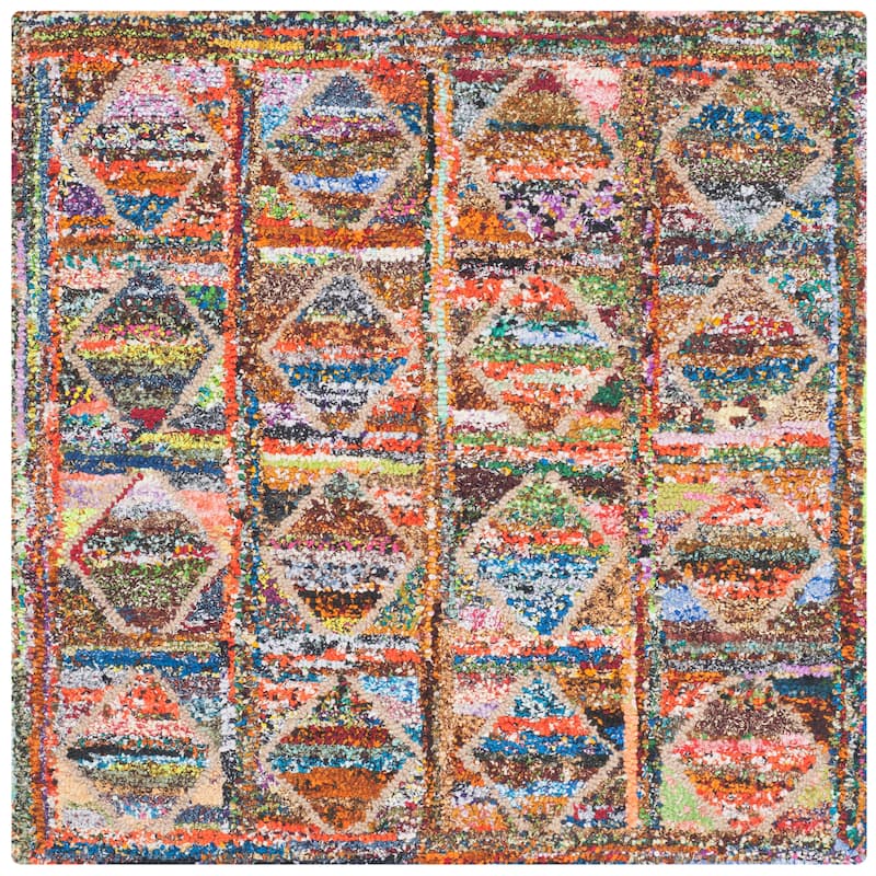 SAFAVIEH, Handmade Nantucket Gudfinna Contemporary Cotton Rug - 4' Square - Multi
