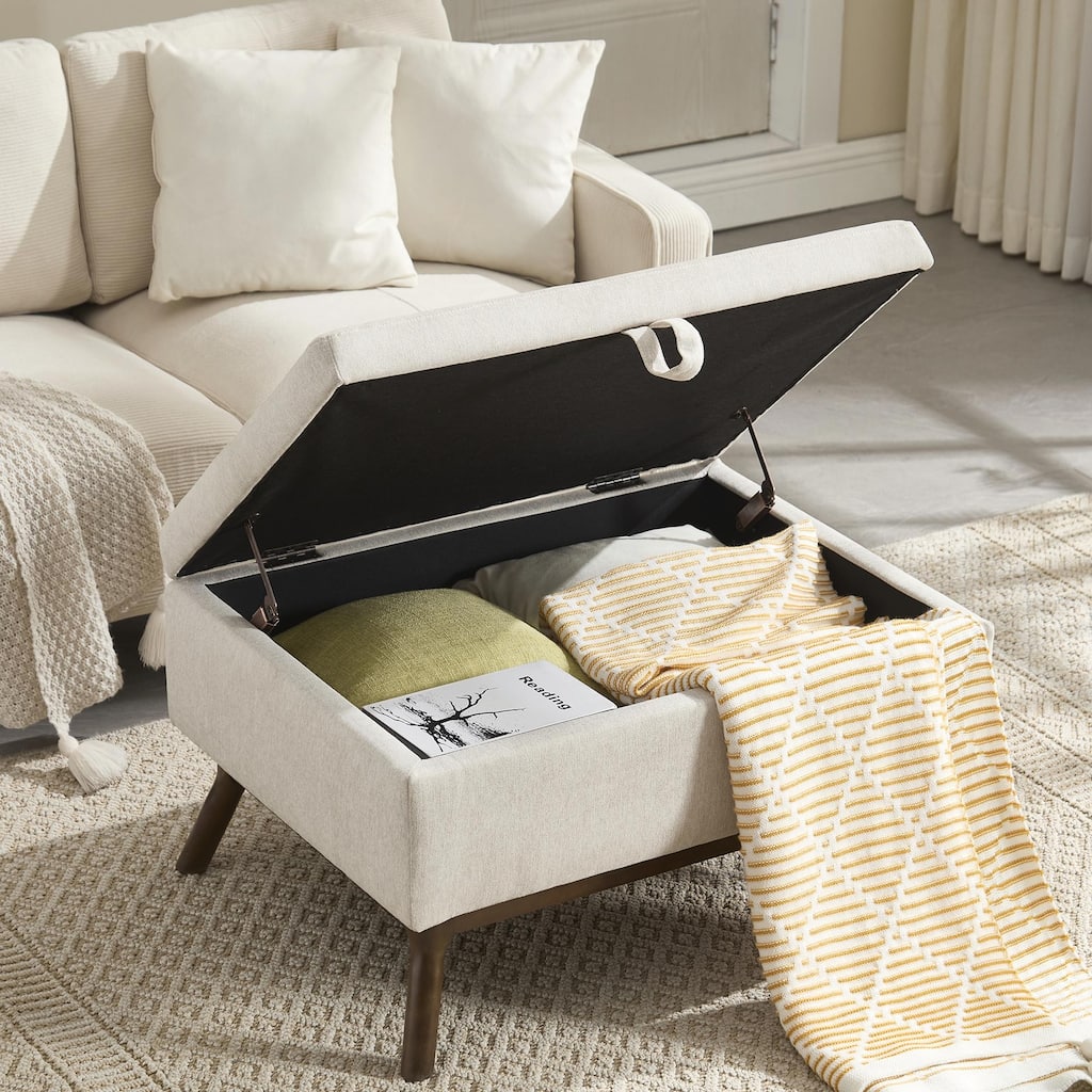 Mid-Century Modern Square Coffee Table with Storage Bench