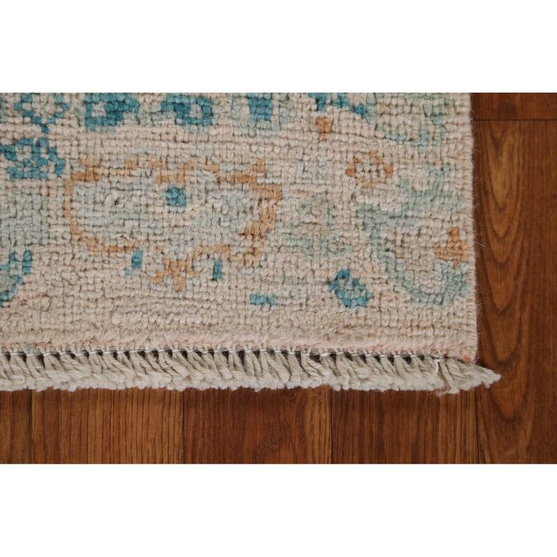 Hand Knotted Oriental 100% Wool Carpet Transitional Geometric Beige & Ivories Oushak Area Rug - 2' 11'' X 1' 11''