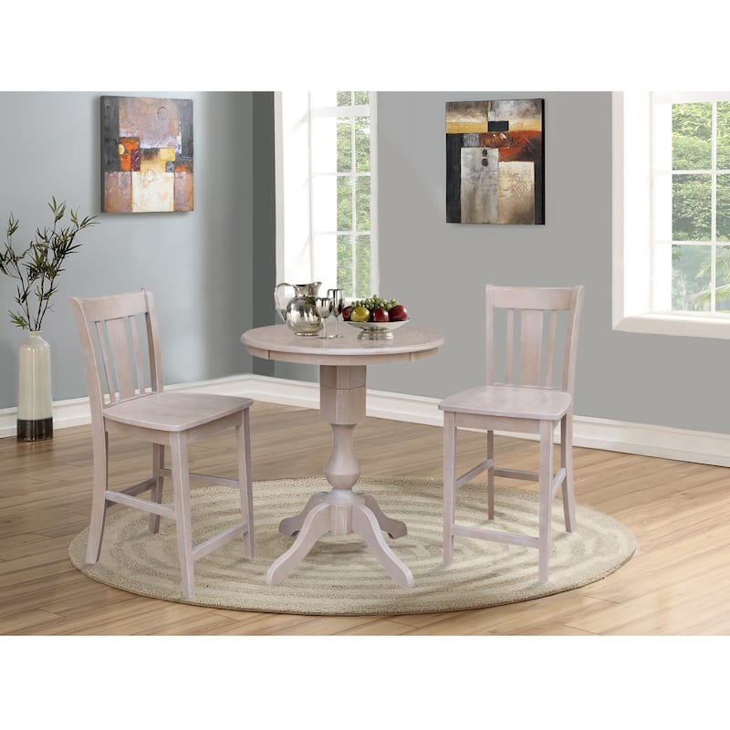 Round Pedestal Counter Height Table and 2 San Remo Stools