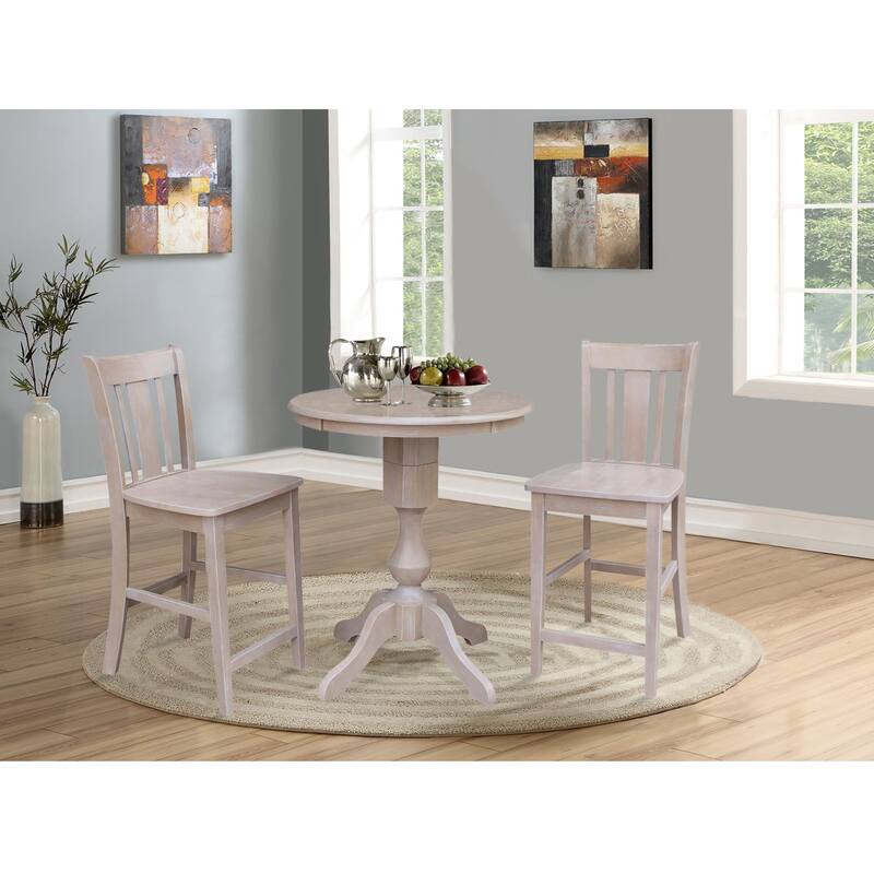 Round Pedestal Counter Height Table and 2 San Remo Stools