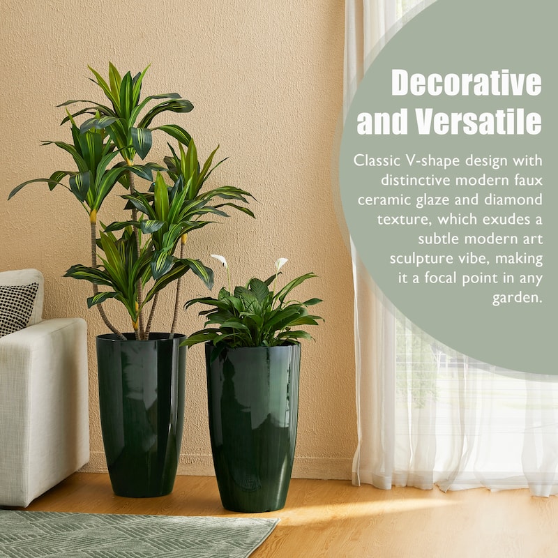 Glitzhome 23.5"H Set of 2 Oversized Gradient Blue/Green Tall Plastic Planter