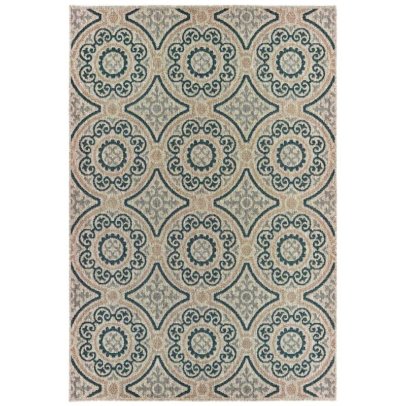 Vista Home Higgins Panel Medallion Indoor/ Outdoor Area Rug by Havenside Home - 9'10" x 12'10" - Grey/Blue