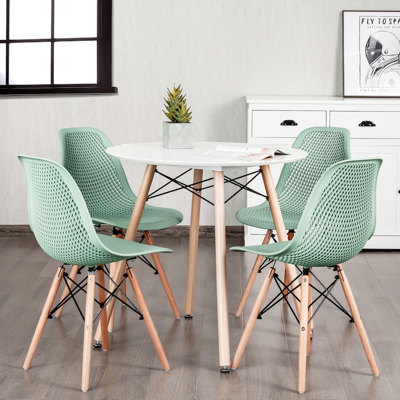 Costway Set of 4 Plastic Hollow Out Chair Mid Century Modern Wood-Leg - See details