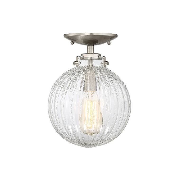 Bellevue Single Light 8" Wide Semi-Flush Globe Ceiling Fixture - Brushed Nickel