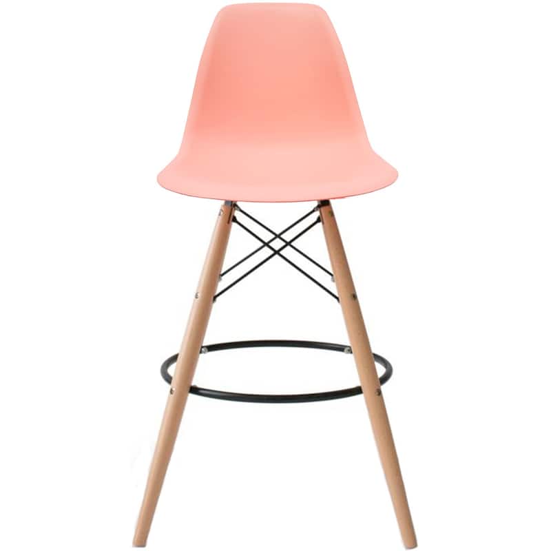Counter Stool With Back Plastic Molded Wooden Eiffel Base For Kitchen Island Hotel Work High Chair - Coral Pink