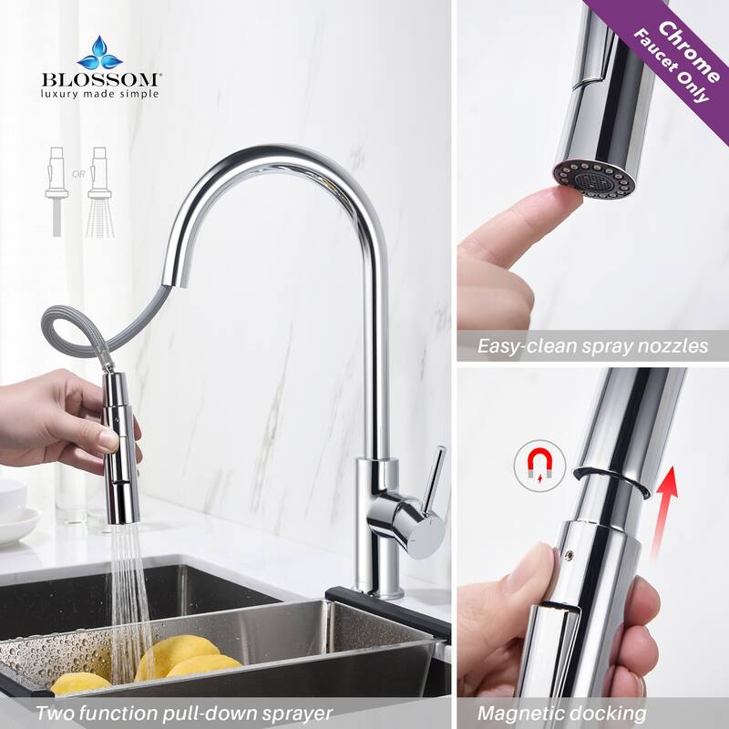 Blossom Solid Pull-Down Kitchen Faucet w/ 360 Swivel, Single Handle
