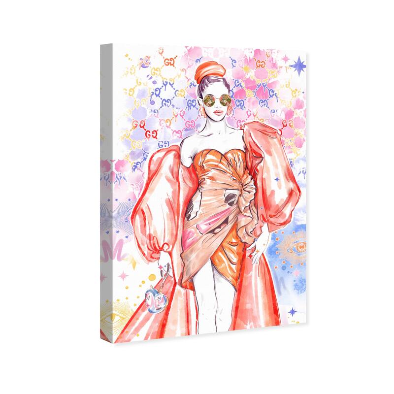 Wynwood Studio Canvas Fashion and Glam Orange Dress Doll Orange and Wall Art Canvas Print