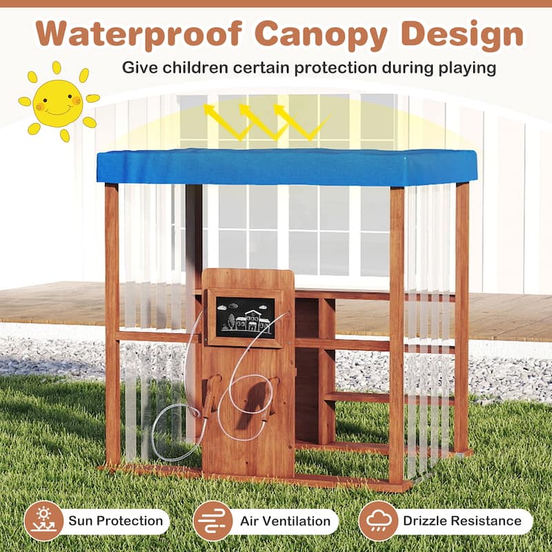 Gymax Kids Gas Station Playhouse w/ Gas Refueling Guns Chalkboards &