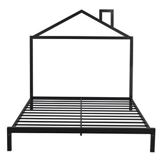 Full Metal Platform Bed with House-Shaped Headboard