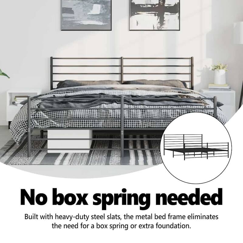 vidaXL Metal Bed Frame with Headboard, No Mattress