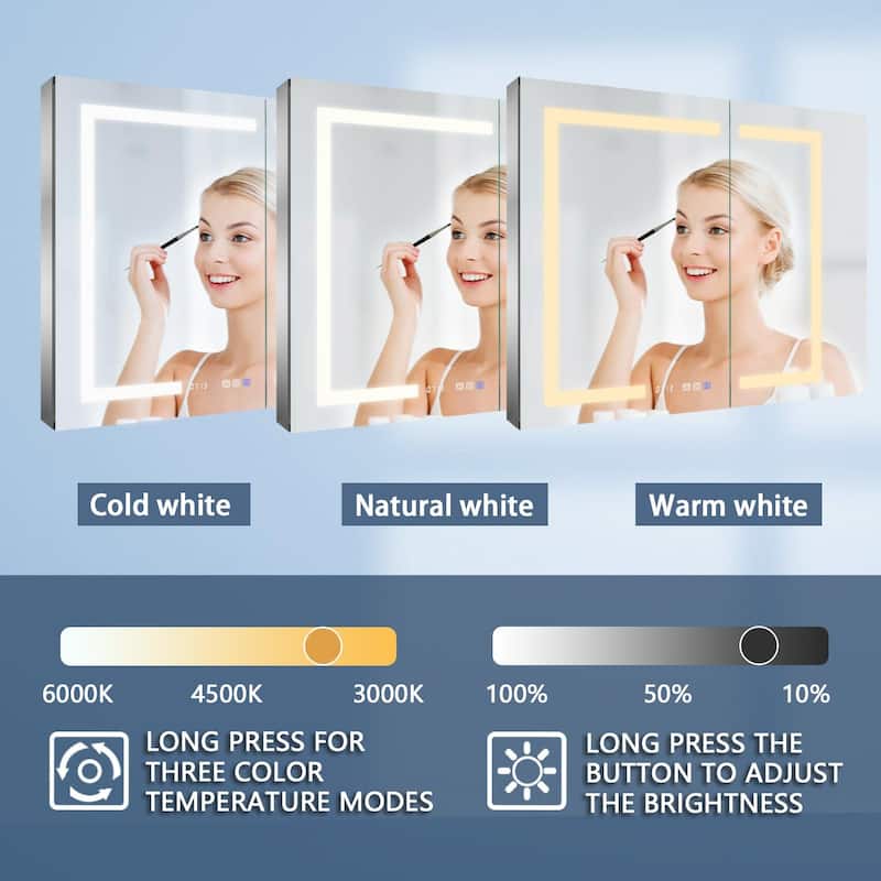 ExBrite LED Lighted Bathroom Medicine Cabinet with Mirror, Recessed or Surface