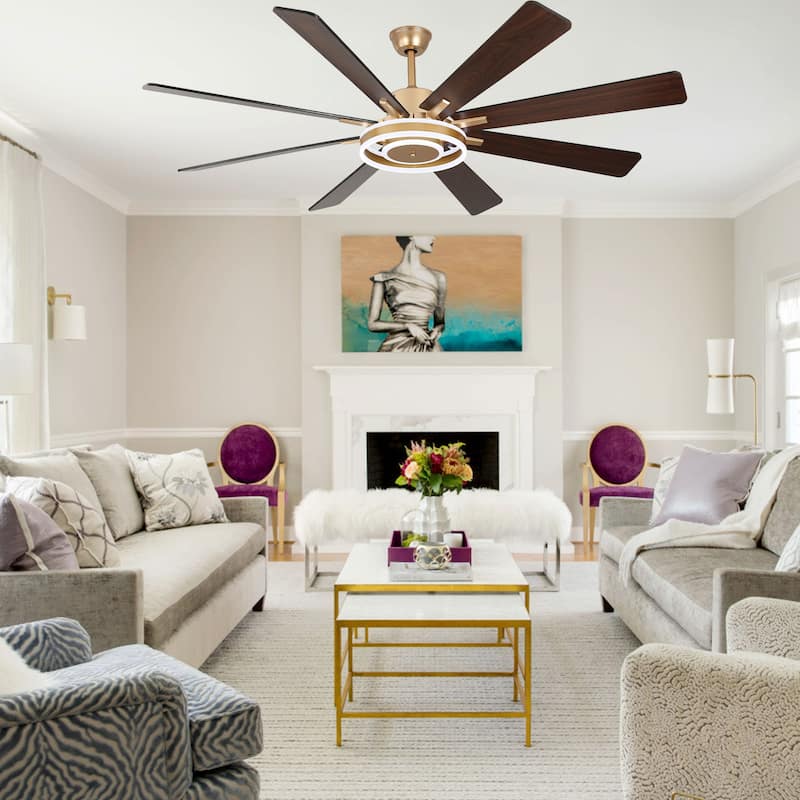 Cusp Barn 72" Modern LED Ceiling Fan with Lights and Remote, Reversible 6 Speeds Chandelier Ceiling Fan for Large Room