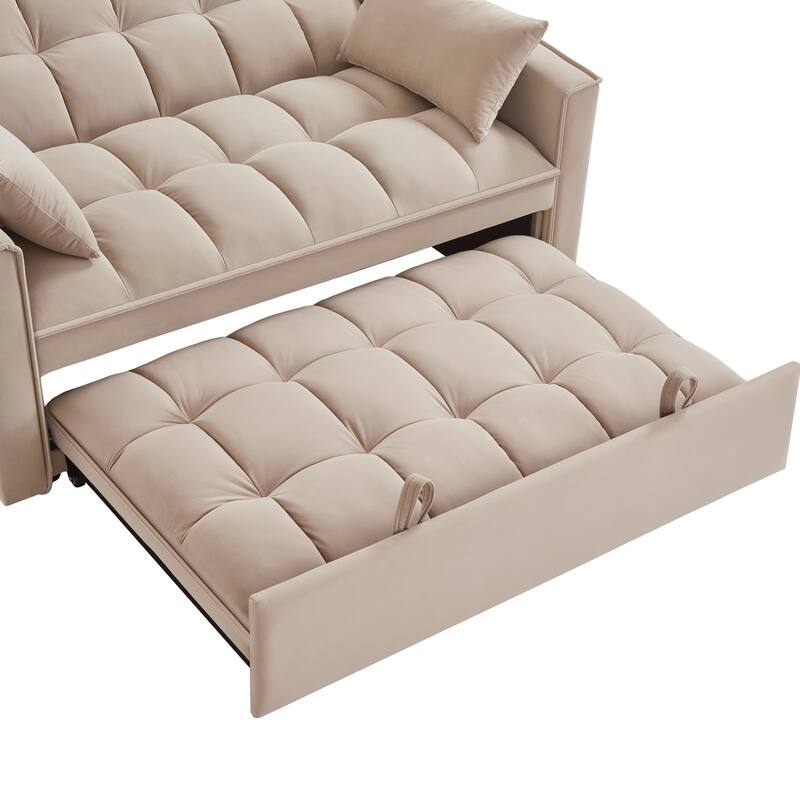 Tufted Loveseat with Pull-Out Bed, Armrests & Storage - Space-Saving Velvet Sofa