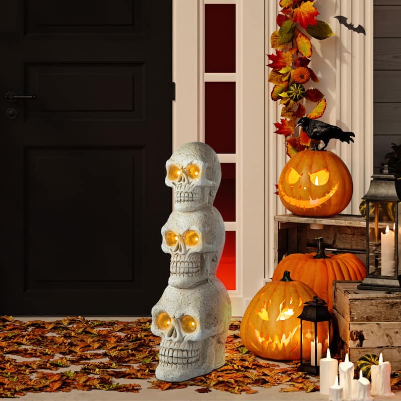 Glitzhome 25"H Halloween LED Lighted MGO Skull Porch Decor with Timer