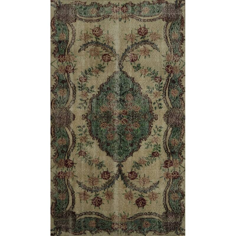 Hand Knotted Oriental 100% Wool Carpet Transitional Floral Beige & Ivories Anatolian Area Rug - 6' 10'' X 3' 9''