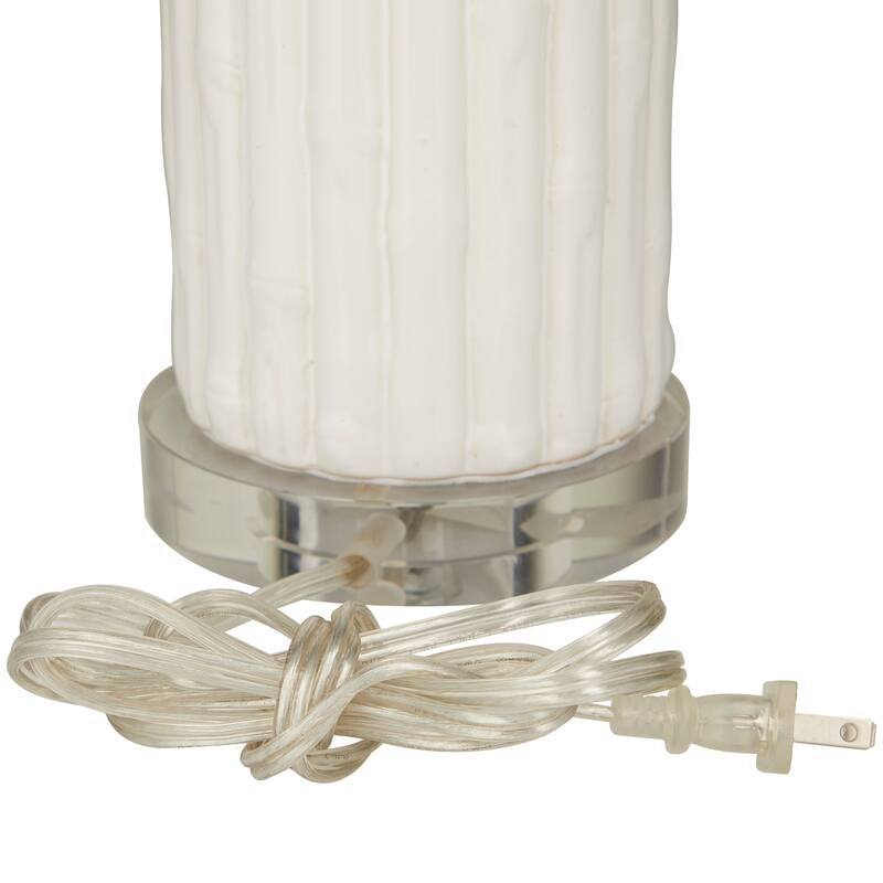 White Ceramic Fluted Base Table Lamp with Drum Shade