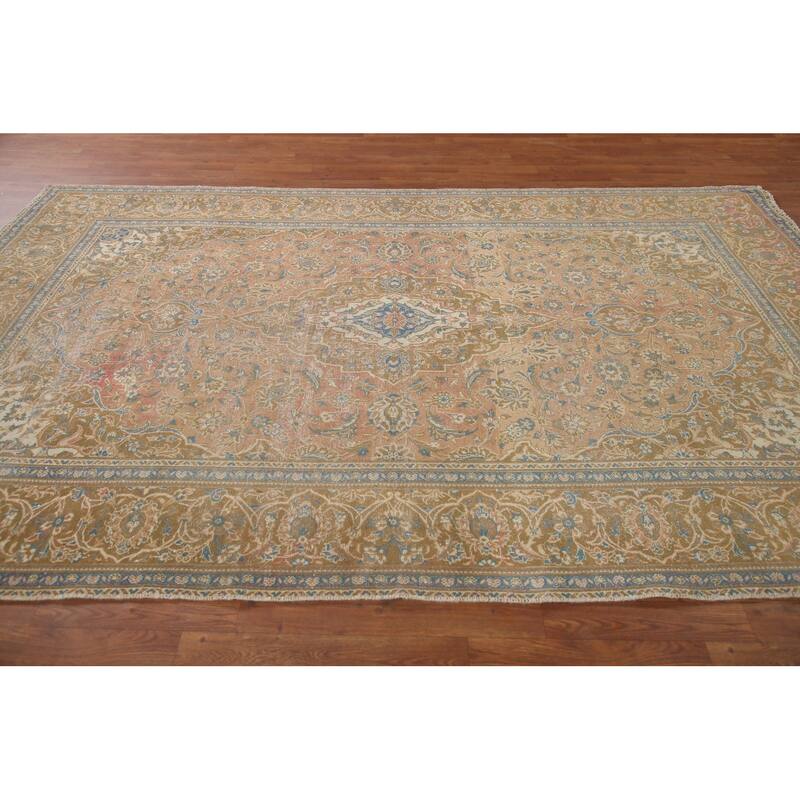 Hand Knotted Oriental 100% Wool Carpet Traditional Floral Oranges & Rust Kashan Area Rug - 9' 11'' X 6' 3''