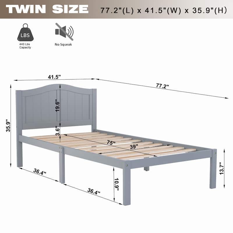 Modern Minimalistic Twin Size Wooden Bed Frame with Headboard Sturdy