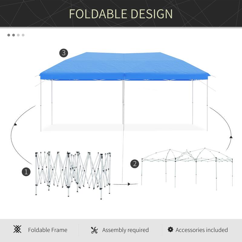 Outsunny 10' x 20' Heavy Duty Pop Up Canopy with Durable Steel Frame, 3-Level Adjustable Height and Storage Bag, Party Tent