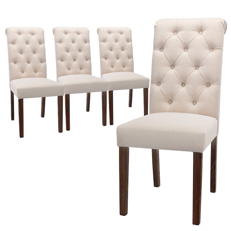 Tufted Parsons Upholstered Dining Side Chairs with Solid Wood Legs and Padded Seat - set of 4 - Beige