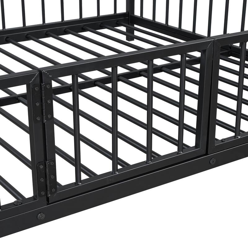 Full over Full Size Metal Bunk Bed with Slide and Guardrails for Kids, Boys and Girls, Bedroom