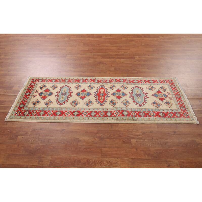 Geometric Kazak Oriental Runner Rug Handmade Wool Carpet - 2'3" x 6'0"