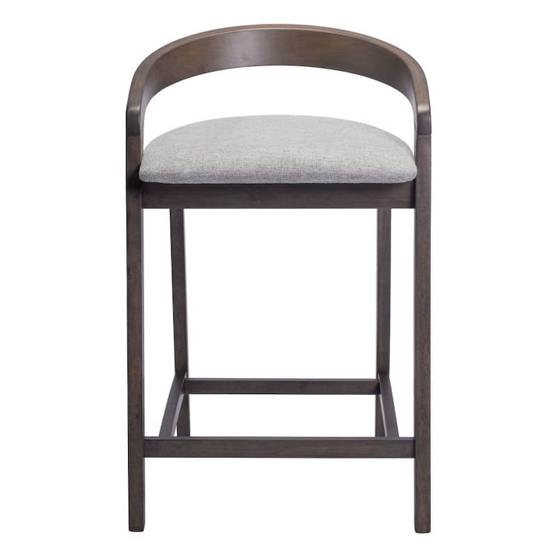 HomeRoots Set of Two 25" Gray and Espresso Fabric and Solid Wood Low Back Counter Height Bar Chairs