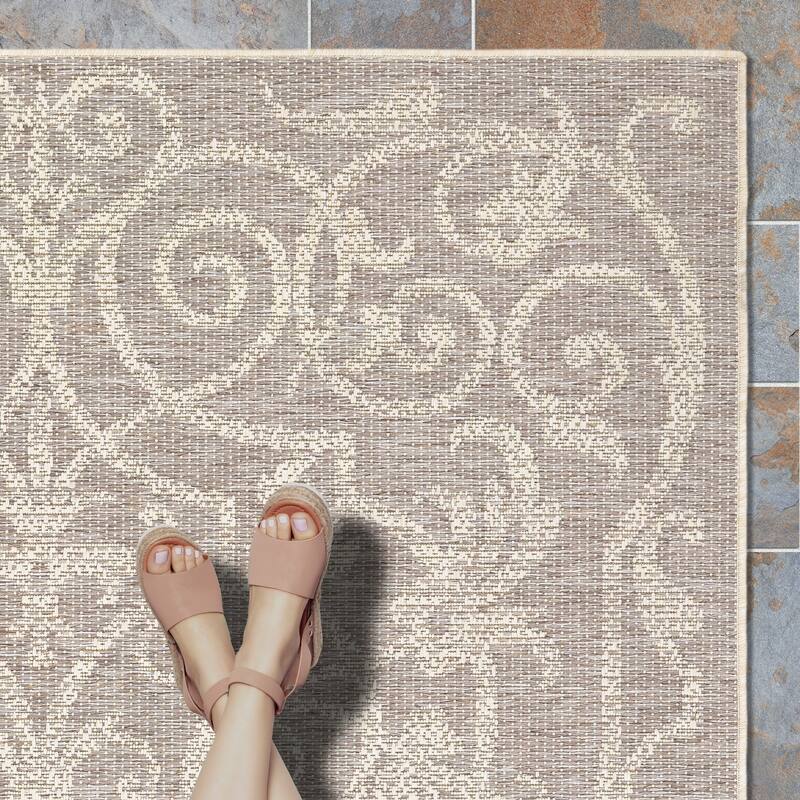 Dream Decor Rugs Samantha Scroll Indoor Outdoor Area Rug - 2'3" x 7'10" Runner - Brown